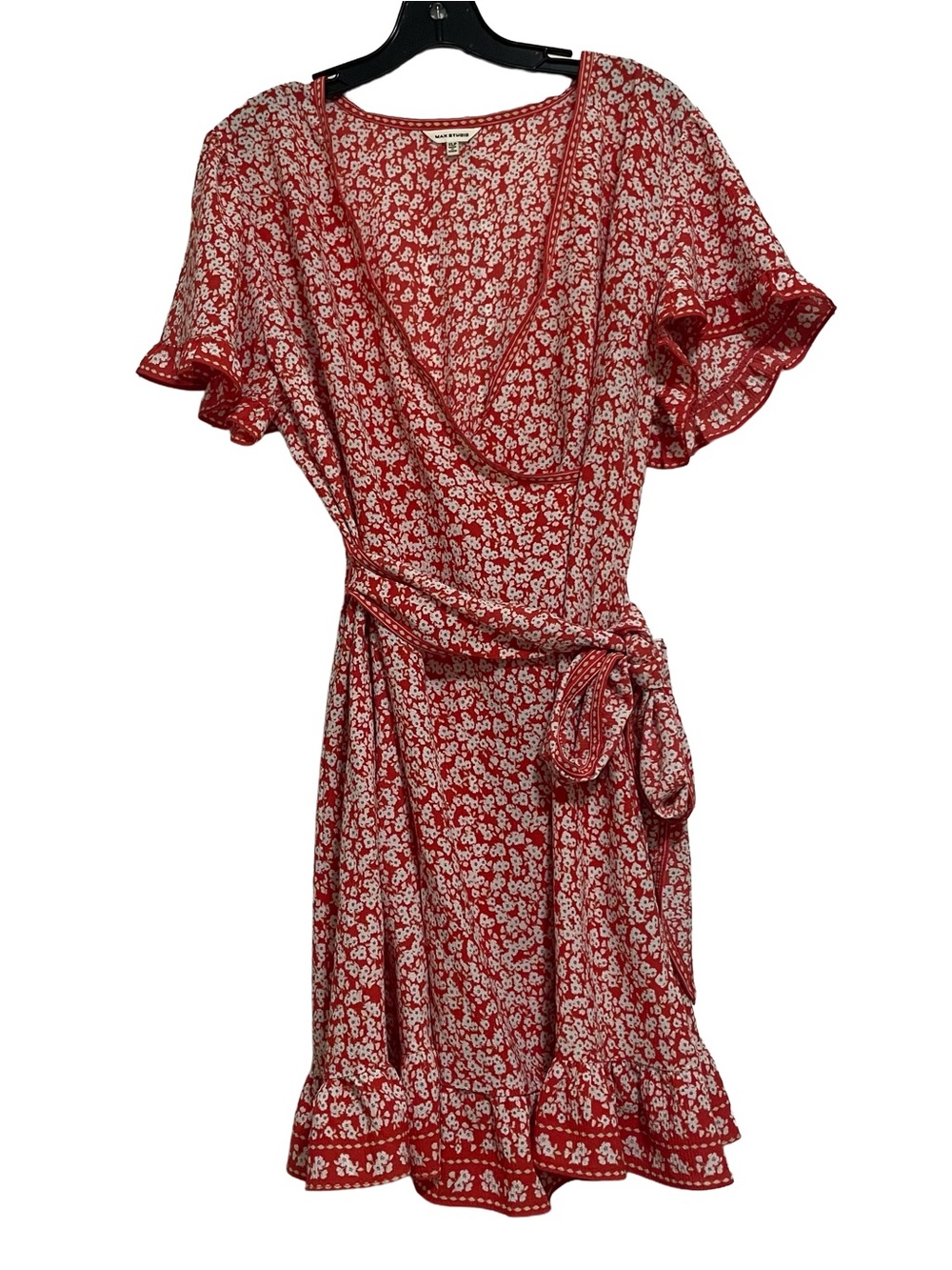 Max Studio Red Floral Dress with Tie Waist - Picture 3 of 6